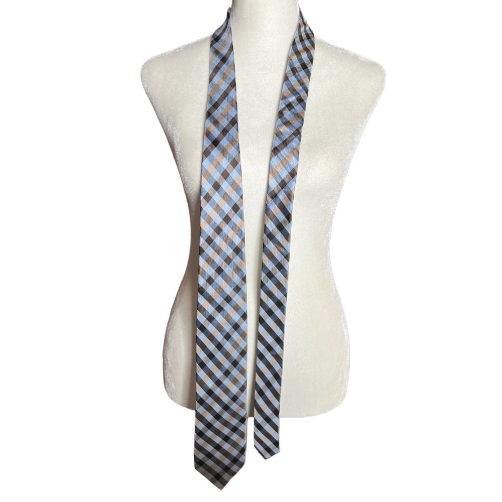 Haggar Men's Tie NWT Gray Tan Blue Plaid Check Pattern